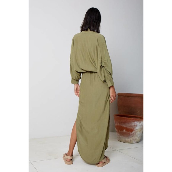 S/W/F Unlined Plunge Dress Kimono Style Sleeve Amazon Green Women's Size M NWT - Picture 2 of 10